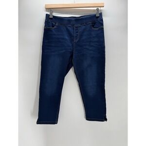 Jvini Womens Dark Wash Denim Jeggings Capri Cropped Pull On Stretch Jeans Large